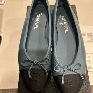 CHANEL Women's Two-Tone Blue and Black Flats